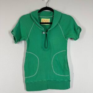 Vintage Y2K Free People Green Keyhole Collar Shirt Short Sleeve Pockets Size XS